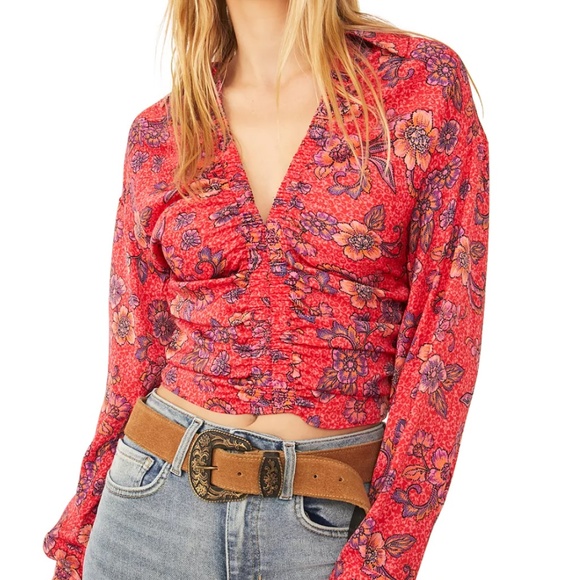 NWT Free People I Got You Print Crop Top Sz Small Ruby Combo Floral - Picture 1 of 4